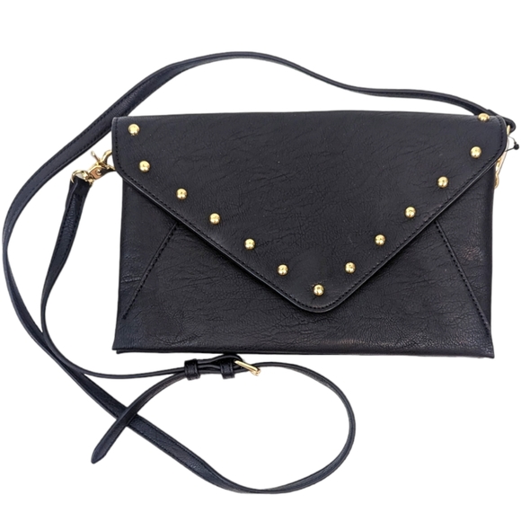 INC International Concepts Vegan Leather Crossbody Purse Black Gold Studded - Picture 1 of 9